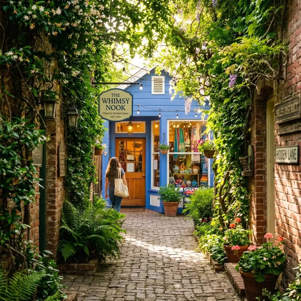 Hidden alleyway leading to shop
