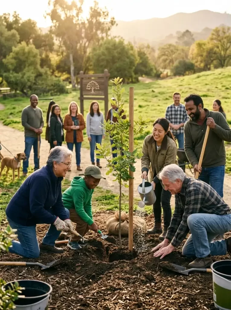 People planting oak tree